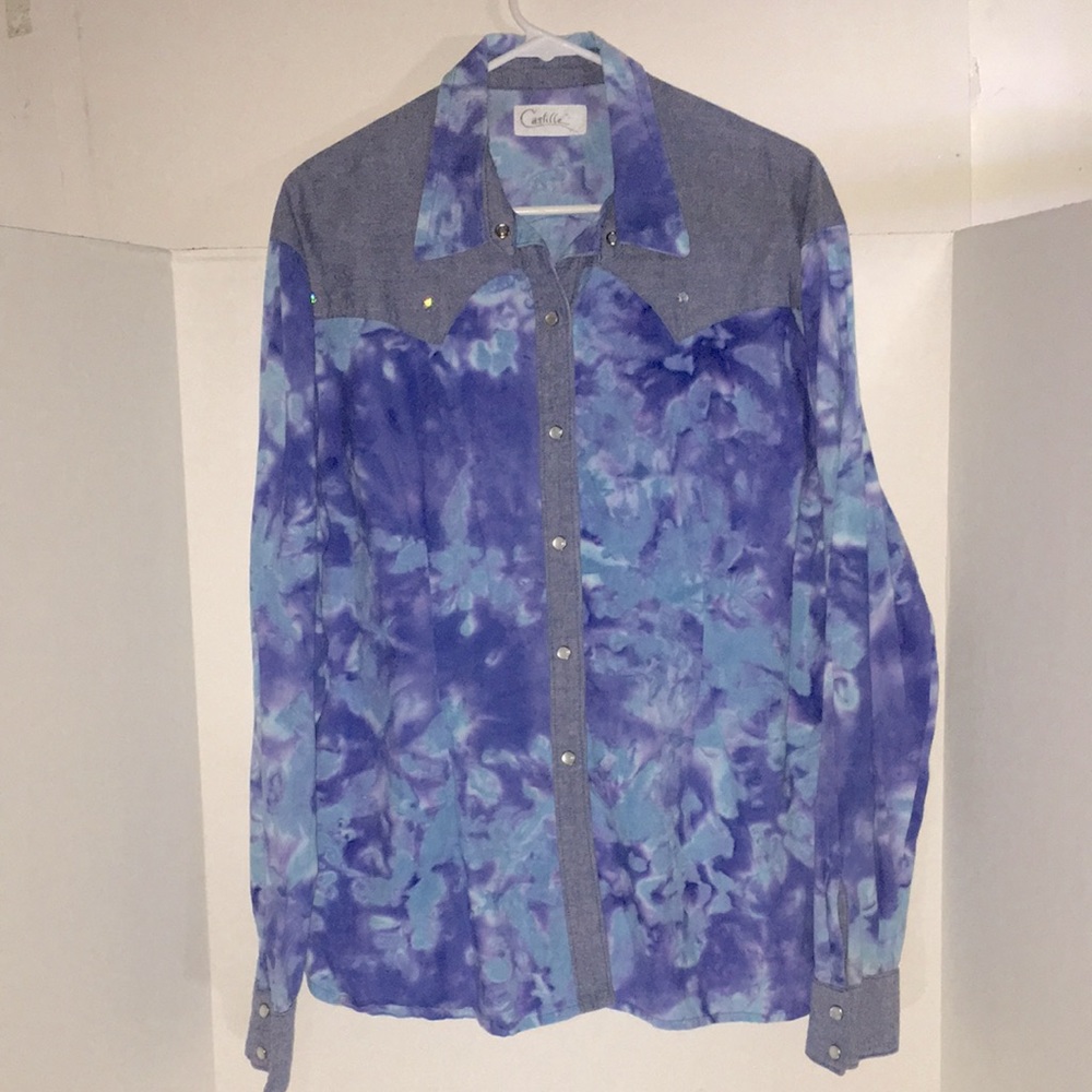 Vintage Western Cowgirl Pearls Button Shirt Size Large